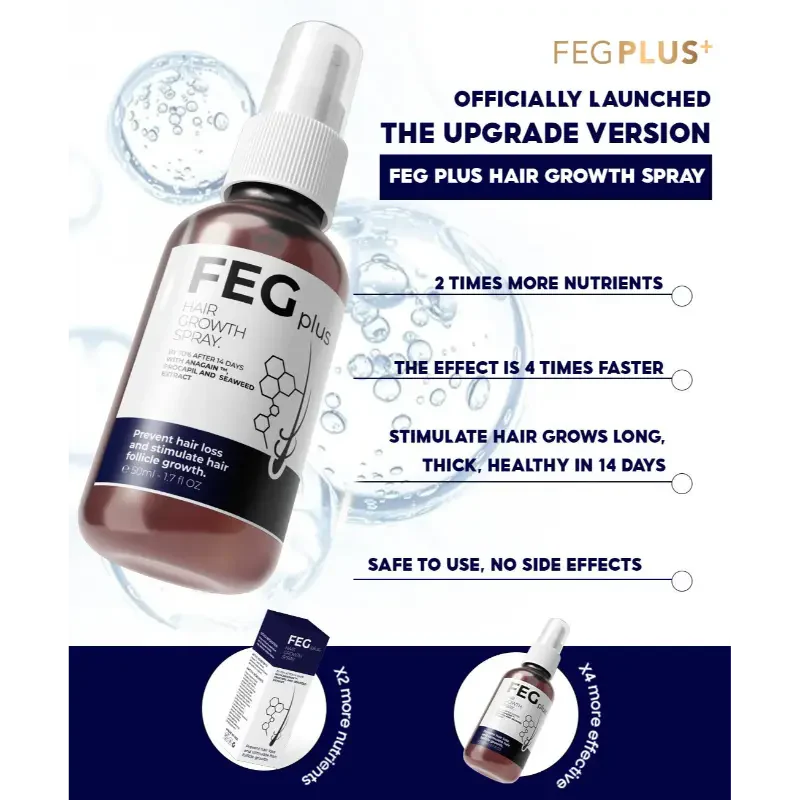 FEG PLUS Hair & Beard Regrowth Spray – Anti Hair Loss Formula with Minoxidil, Redensyl & Natural Extracts (50ml)( Free Delivery All Over Pakistan )