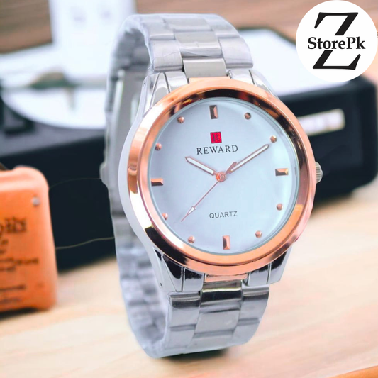 Men's Stainless Steel Chain Strap Luxury Watch White Round Dial