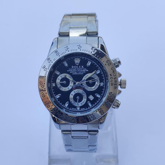 Men's Stainless Steel Chronograph Black Watch Dial 38mm