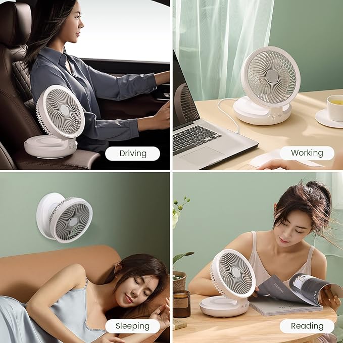 Mini Rechargeable Desktop Fan with Foldable Stand | Quiet 4-Speed Portable Table Fan | USB Charging Bladeless-Style Air Circulator for Home, Office & Bedroom Random Color